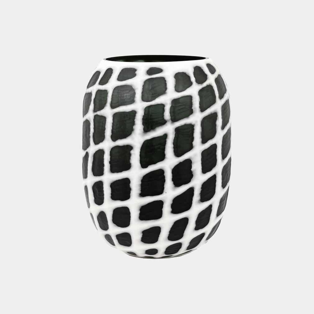 Valencia Carved Mono - Glass Plant Pot, Black & White