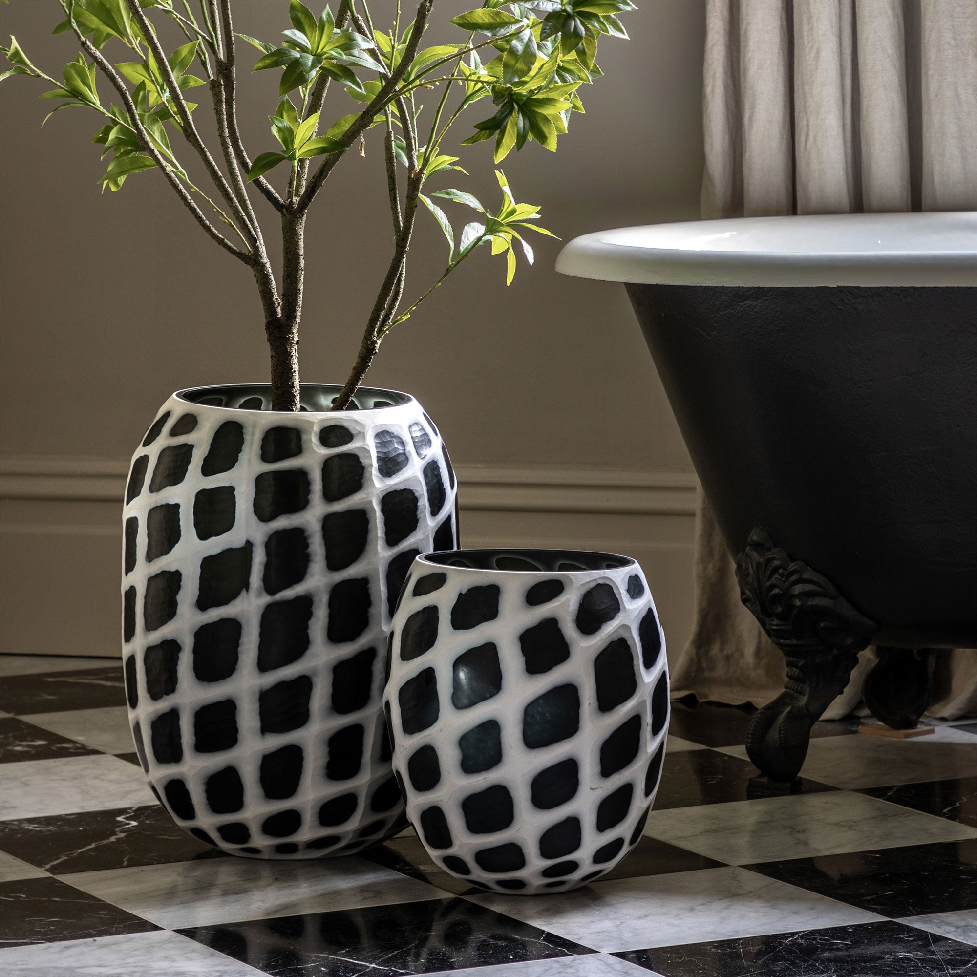Valencia Carved Mono - Glass Plant Pot, Black & White