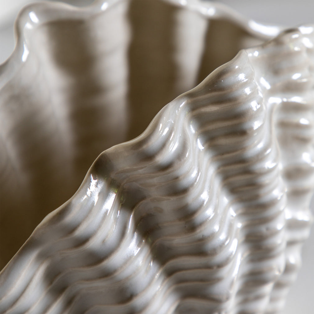 Clam - Ceramic Vase, White