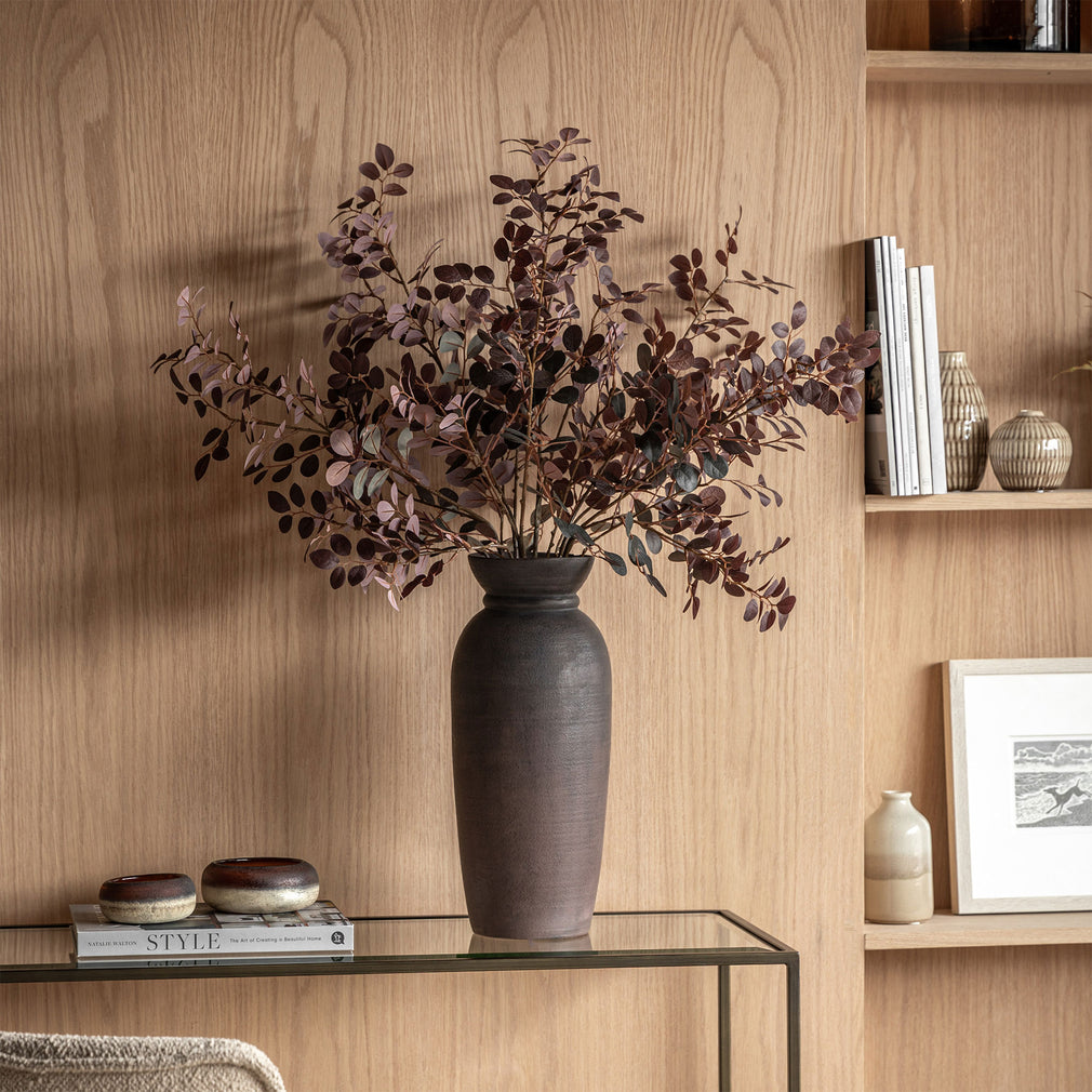 Artificial Burgundy Eucalyptus Bouquet in Vase - Luxury Faux Flower Arrangement
