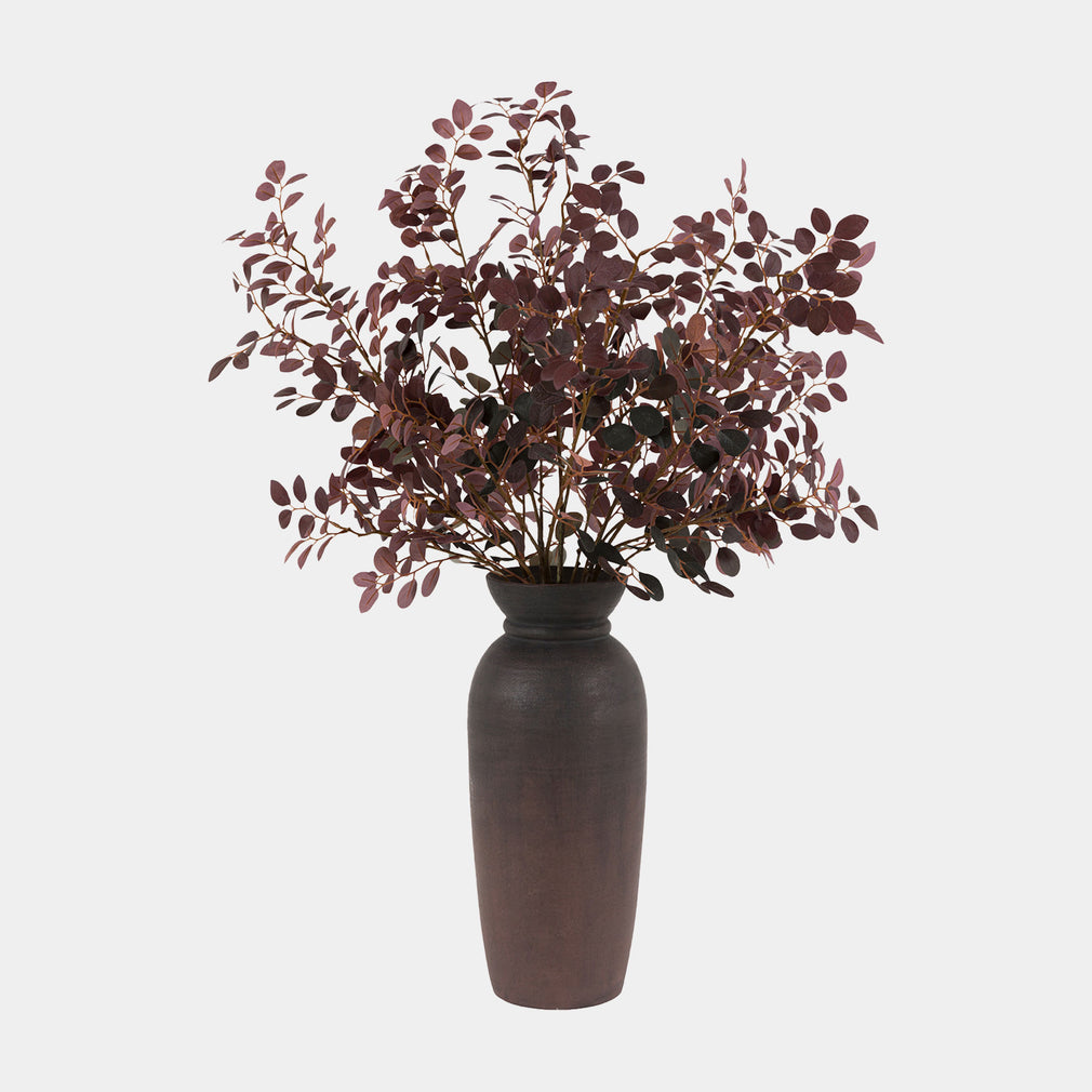 Artificial Burgundy Eucalyptus Bouquet in Vase - Luxury Faux Flower Arrangement