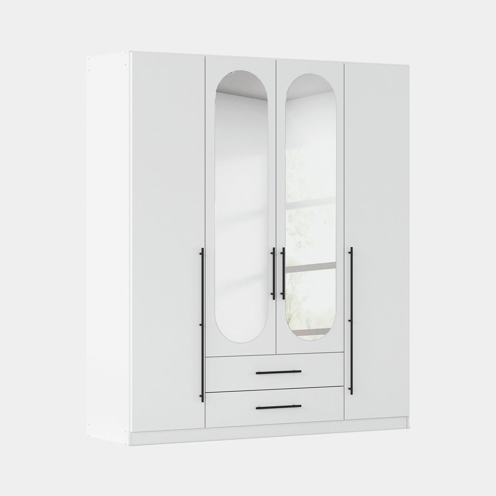 Matilda - 4 Door Wardrobe With Drawers & Mirrors White