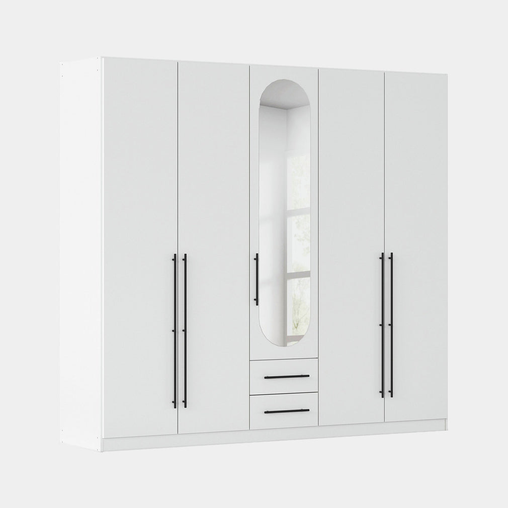 Matilda - 5 Door Wardrobe With Drawers & Mirrors White