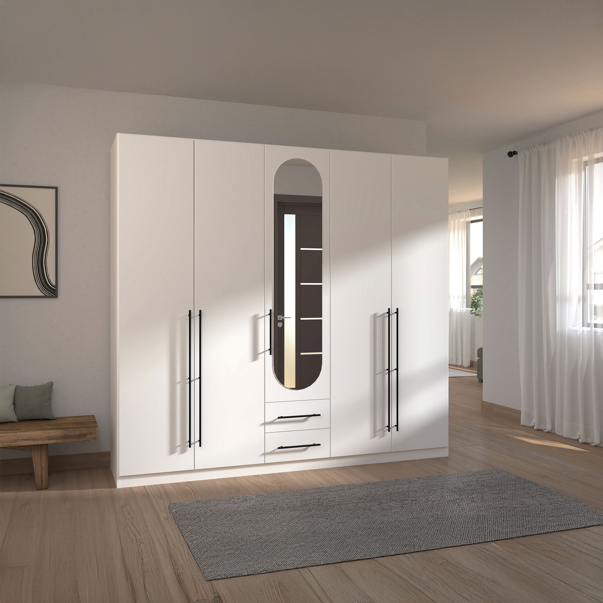 Matilda - 5 Door Wardrobe With Drawers & Mirrors