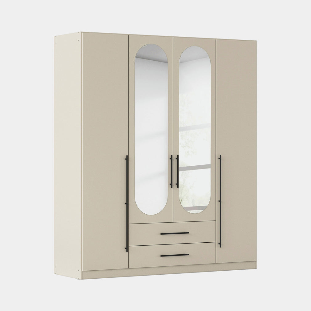Matilda - 4 Door Wardrobe With Drawers & Mirrors Champagne