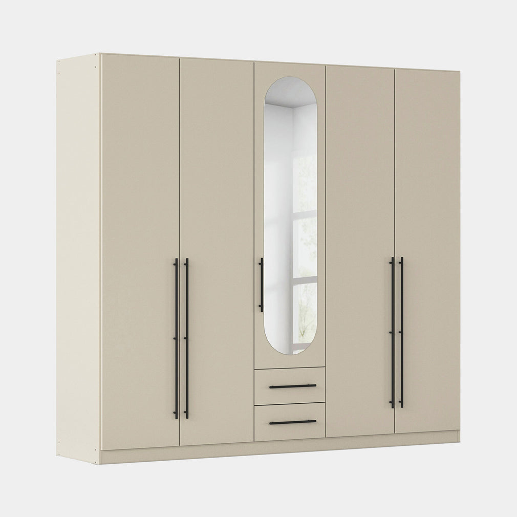 Matilda - 5 Door Wardrobe With Drawers & Mirrors Champagne