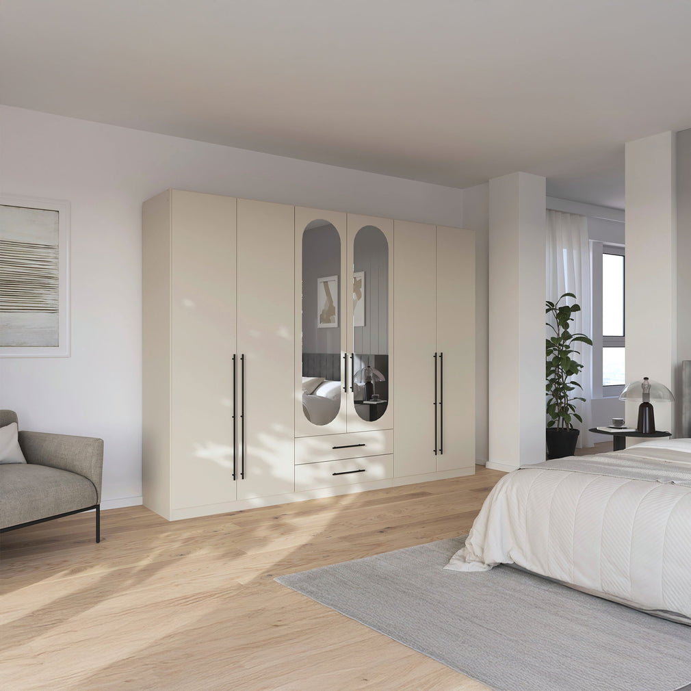 Matilda - 6 Door Wardrobe With Drawers & Mirrors