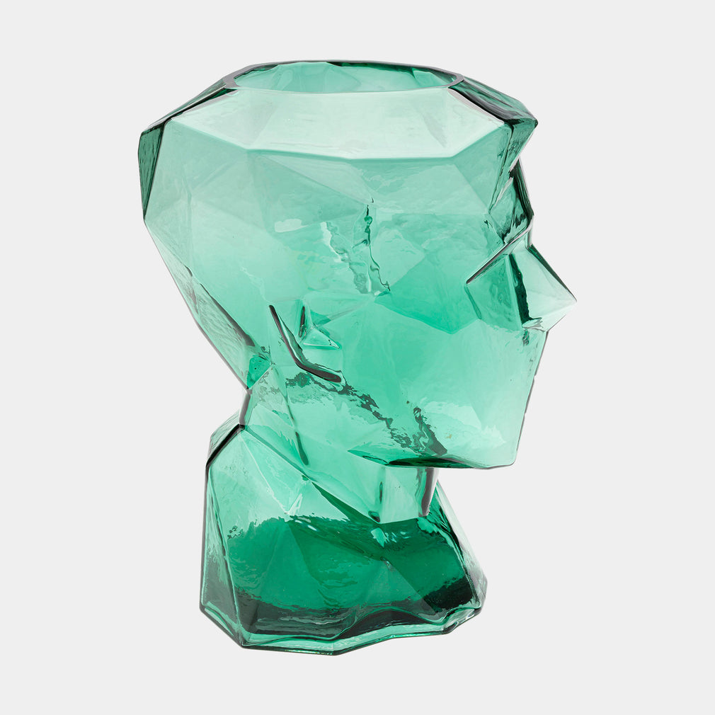Prism Face - Glass Vase, Green