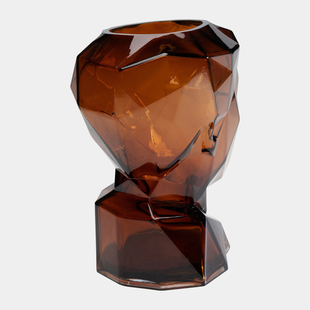 Prism Face - Glass Vase, Brown