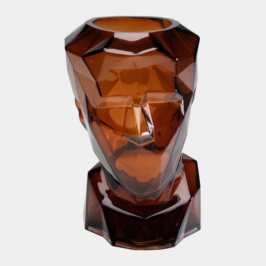Prism Face - Glass Vase, Brown