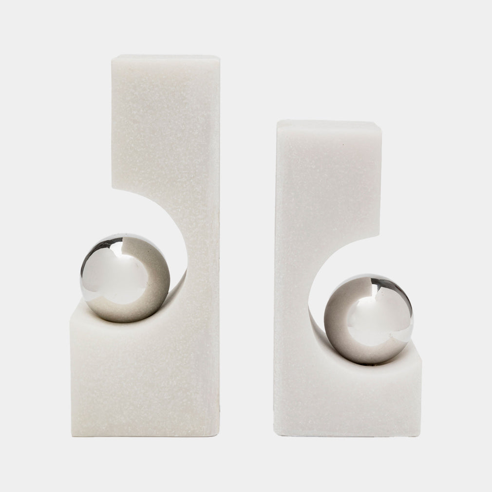 Sphere Arc - White Marble Bookends