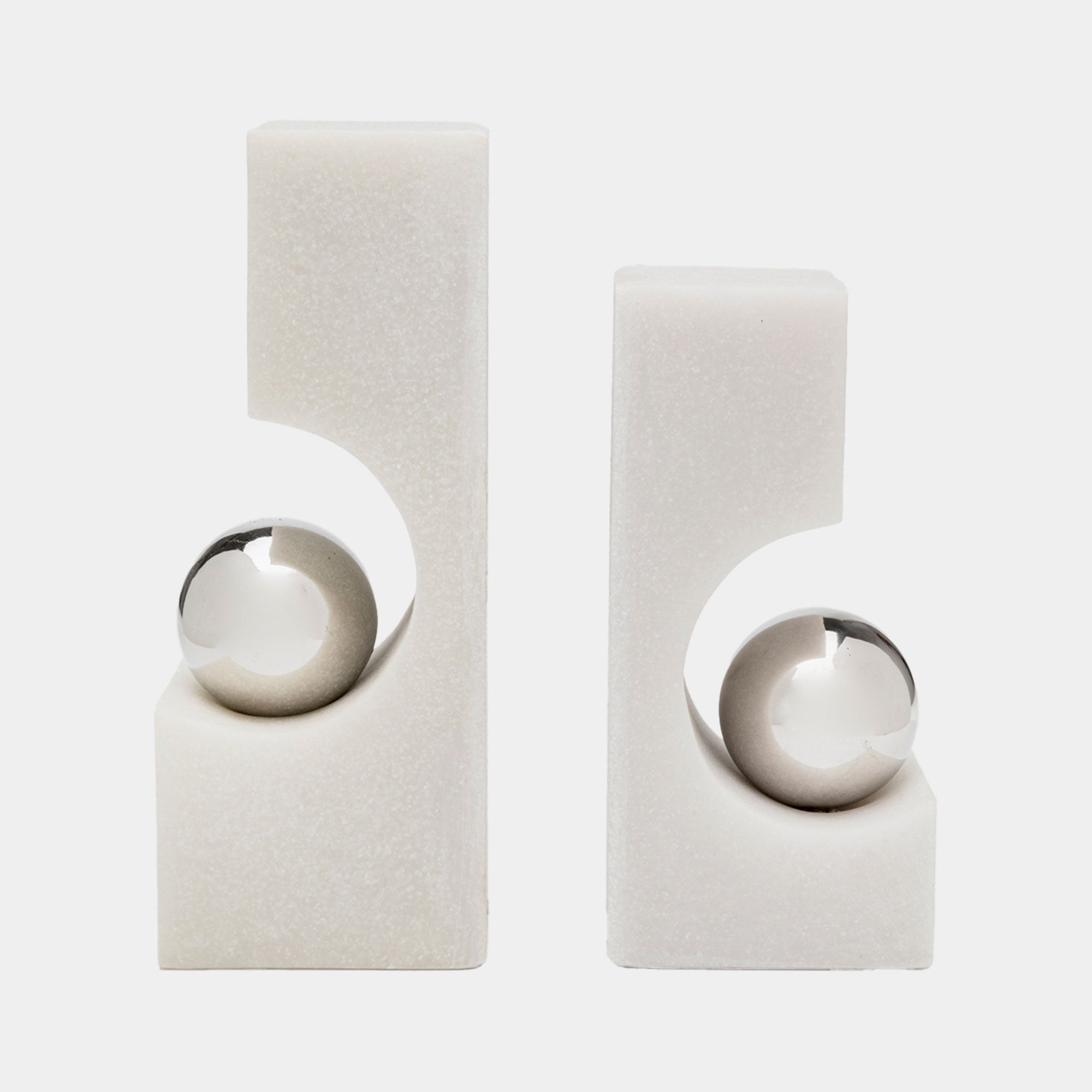 Sphere Arc - White Marble Bookends
