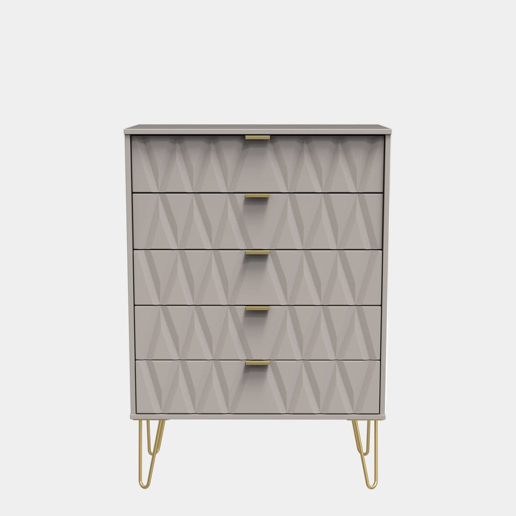 Jewel - 5 Drawer Chest of Drawers, Wide Mushroom Carcase & Mushroom Fronts