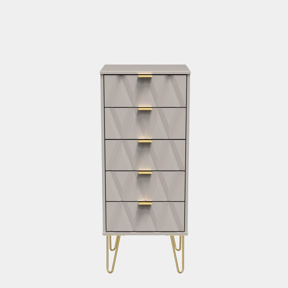 Jewel - 5 Drawer Chest of Drawers, Tall Mushroom Carcase & Mushroom Fronts