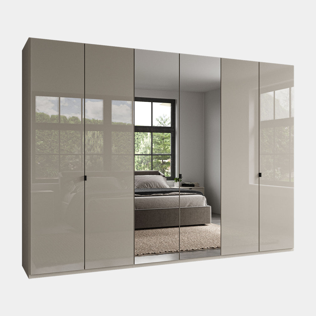 Florida - Wardrobe 300cm 6 Door 2 Mirror Pebble Grey