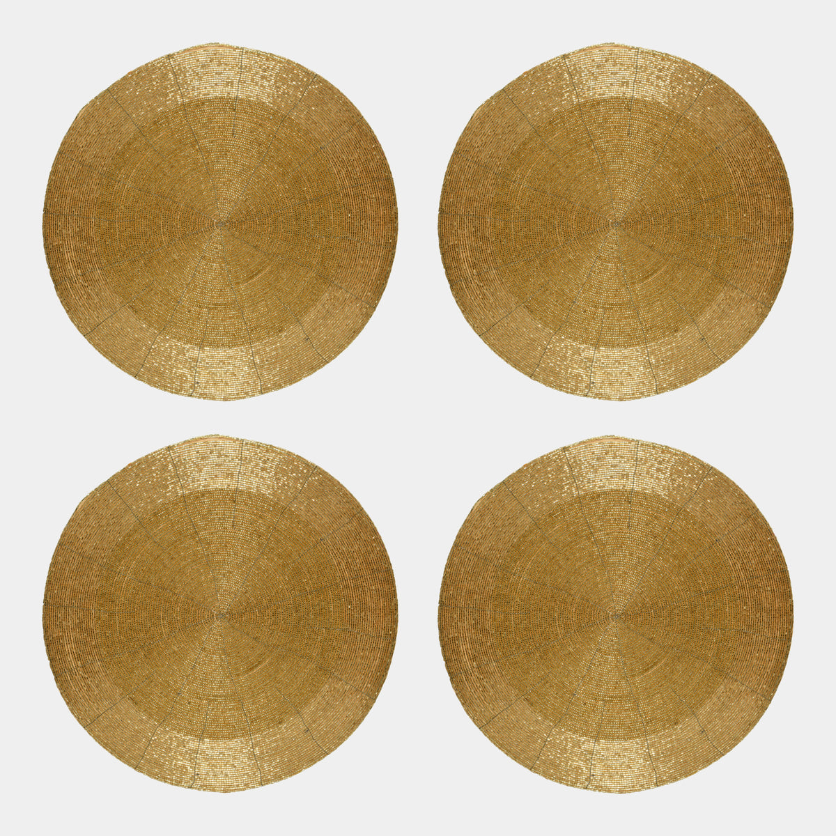 Gold Beaded Placemats Set of 4 - Festive Round Dining Table Mats