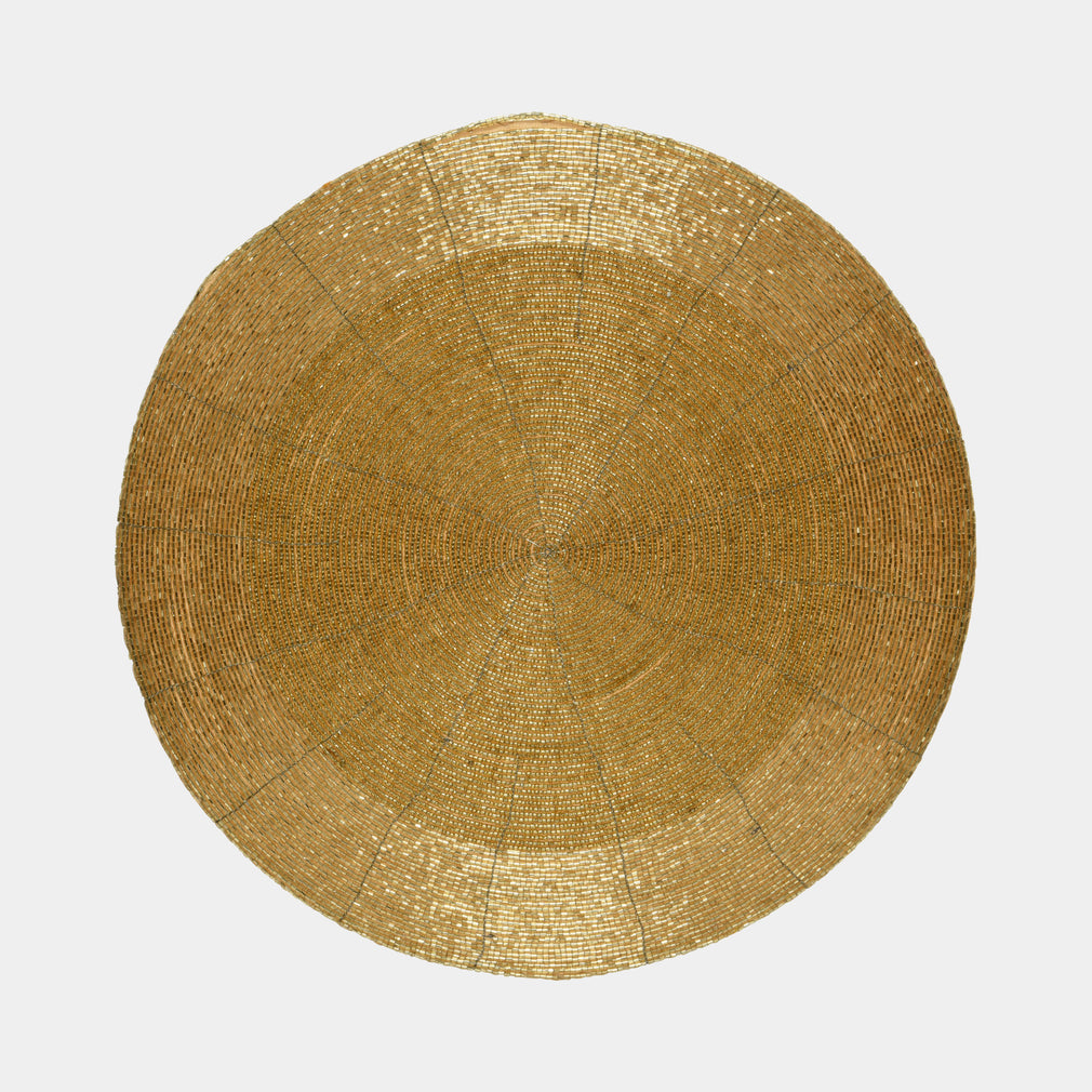 Gold Beaded Placemats Set of 4 - Festive Round Dining Table Mats