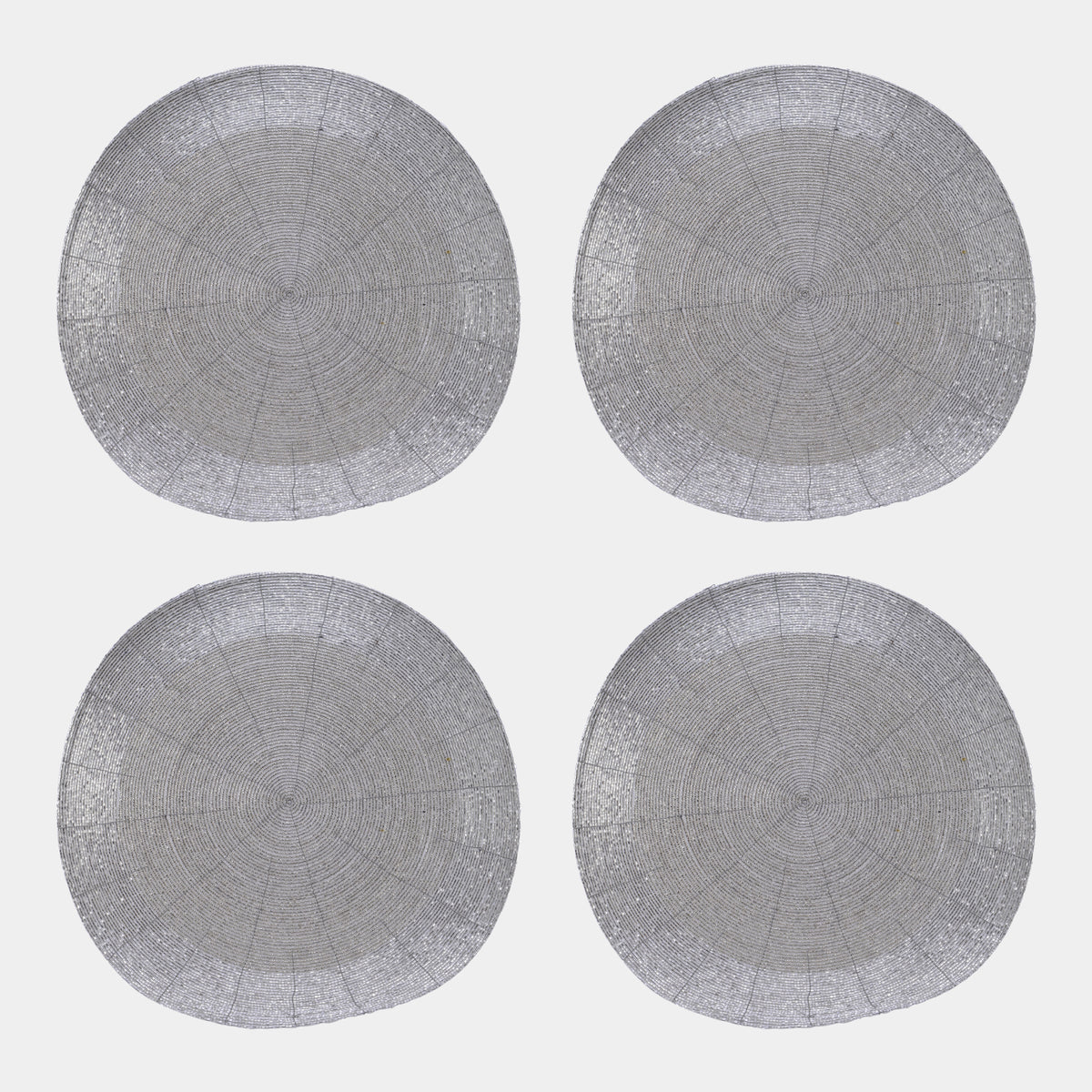 Silver Beaded Placemats Set of 4 - Festive Round Dining Table Mats