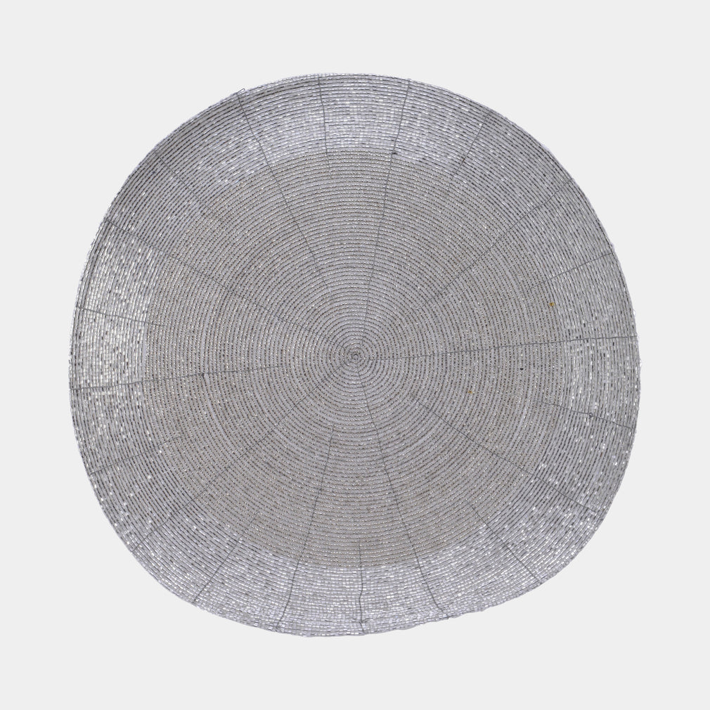 Silver Beaded Placemats Set of 4 - Festive Round Dining Table Mats