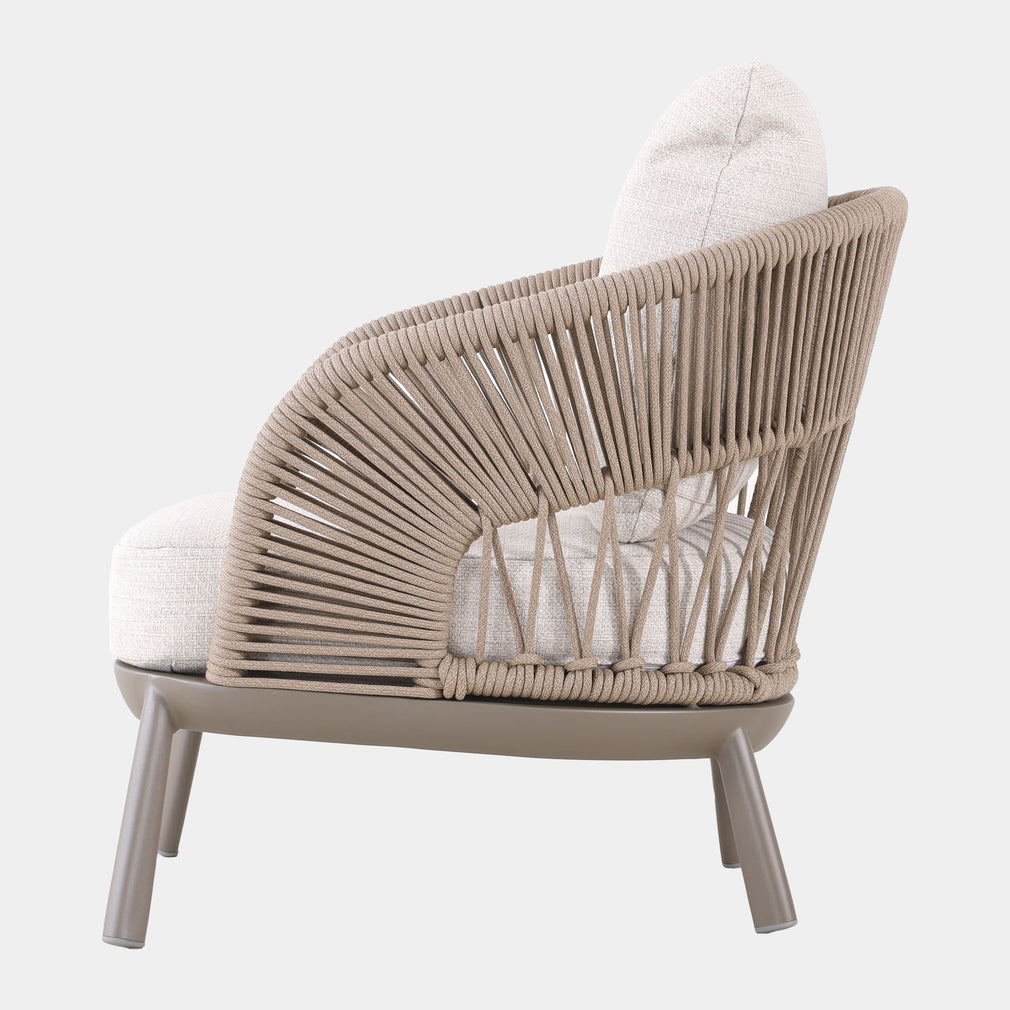 Mauritius - 3 Seat Garden Sofa Set, Champagne Aluminium & Rope Weave Effect