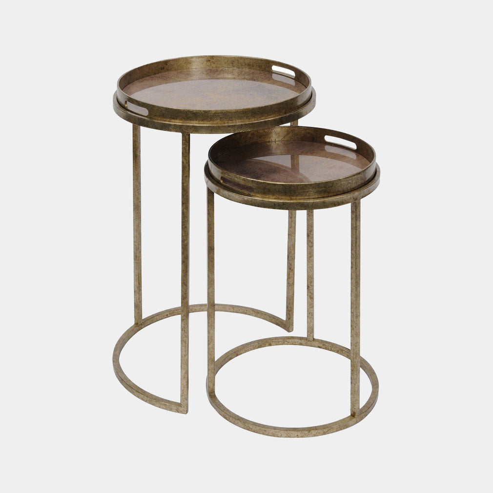 Danube - Glass Side Tables, Set Of 2 Antique Style Atlas Top