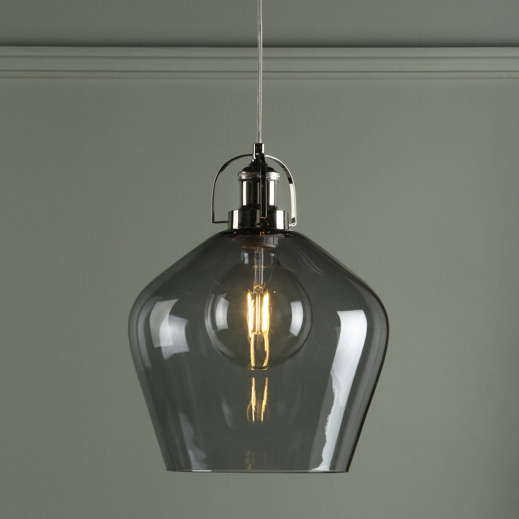 Laura Ashley Rye Pendant Polished Nickel Smoked Glass