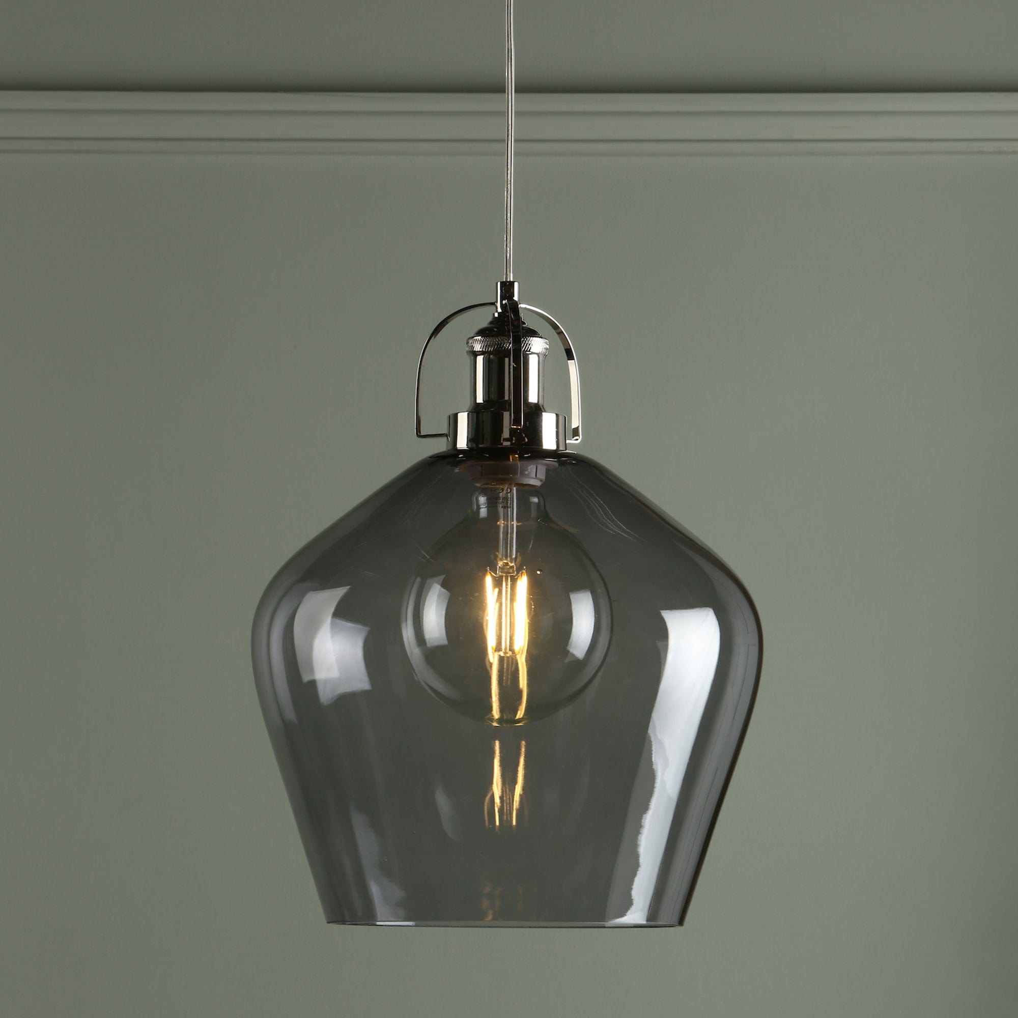 Laura Ashley Rye Pendant Polished Nickel Smoked Glass