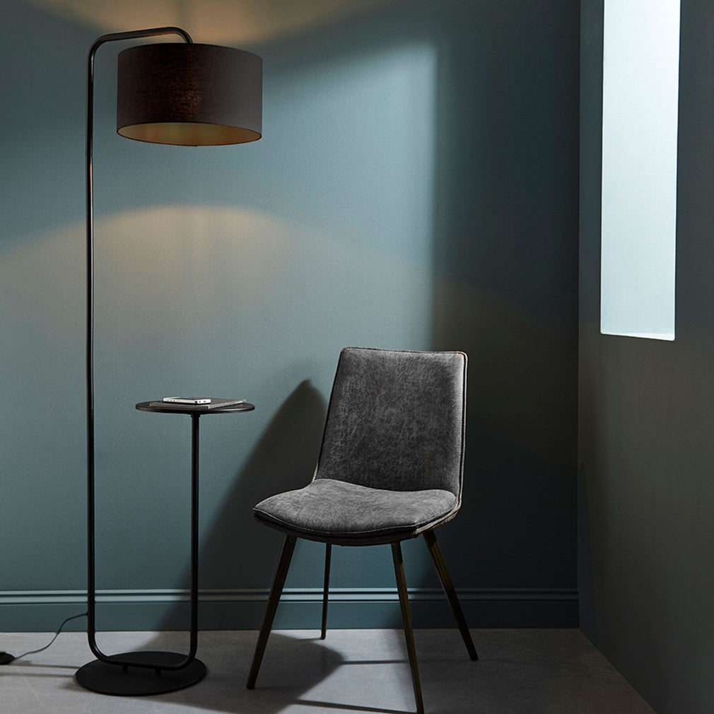 Roy Floor Lamp With Table Satin Black