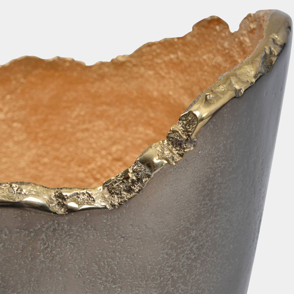 Merapi Lava - Metal Vase, Smoked Black & Gold