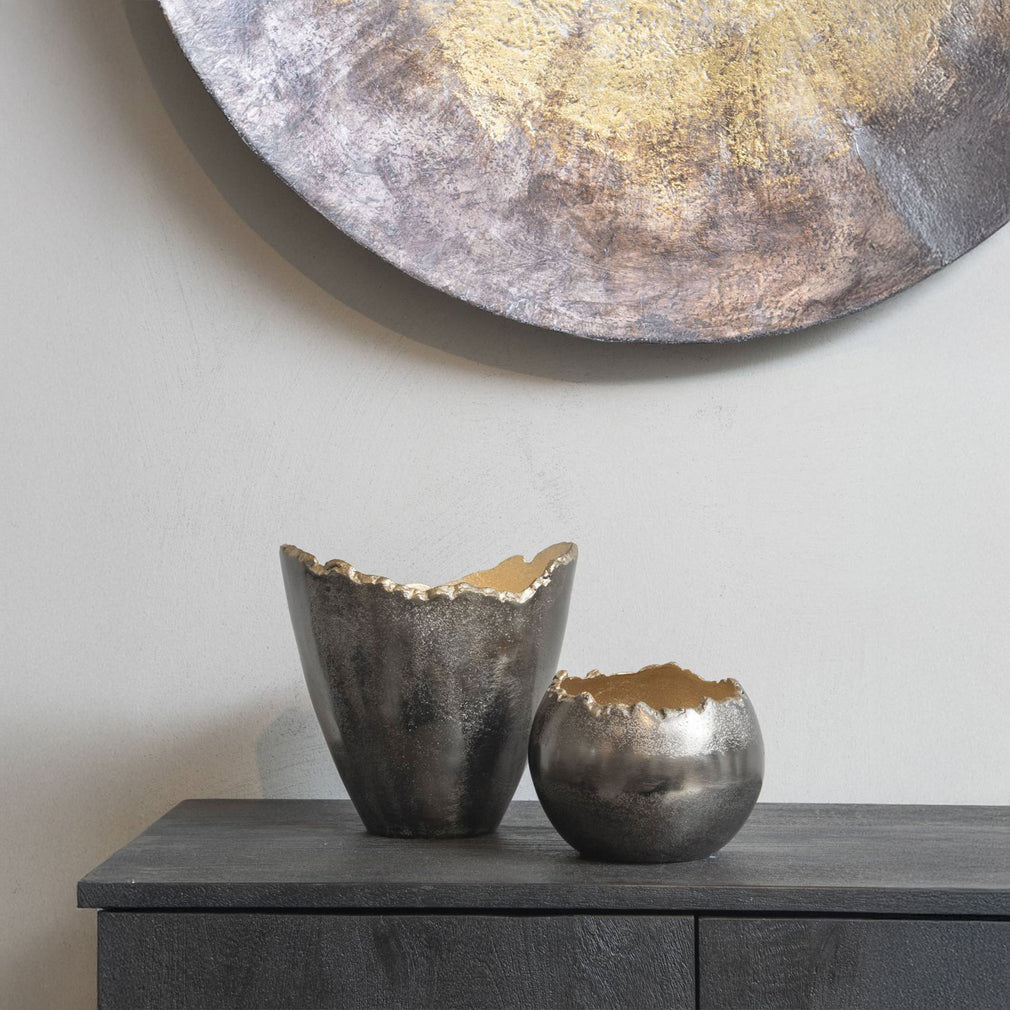 Merapi Lava - Metal Vase, Smoked Black & Gold
