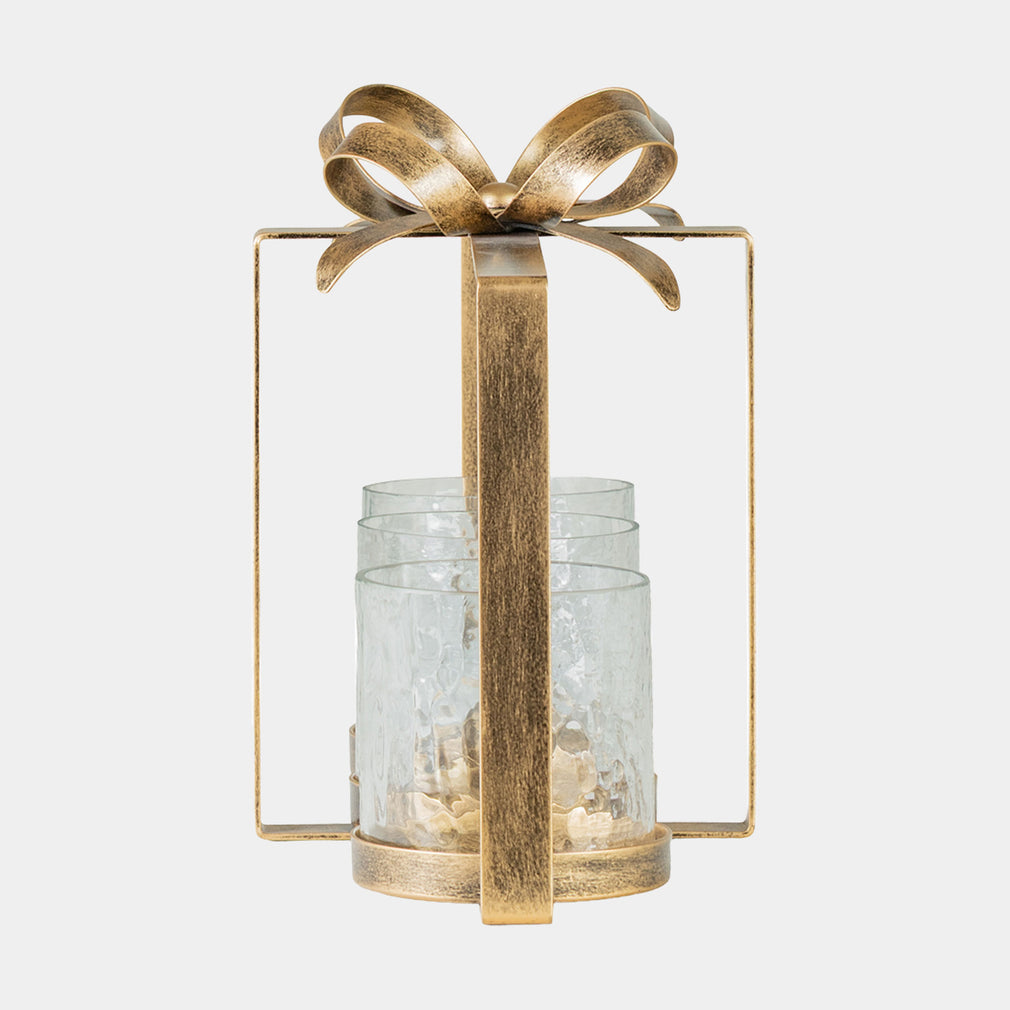 Bow 3 Light - Hurricane Candle Holder, Aged Gold