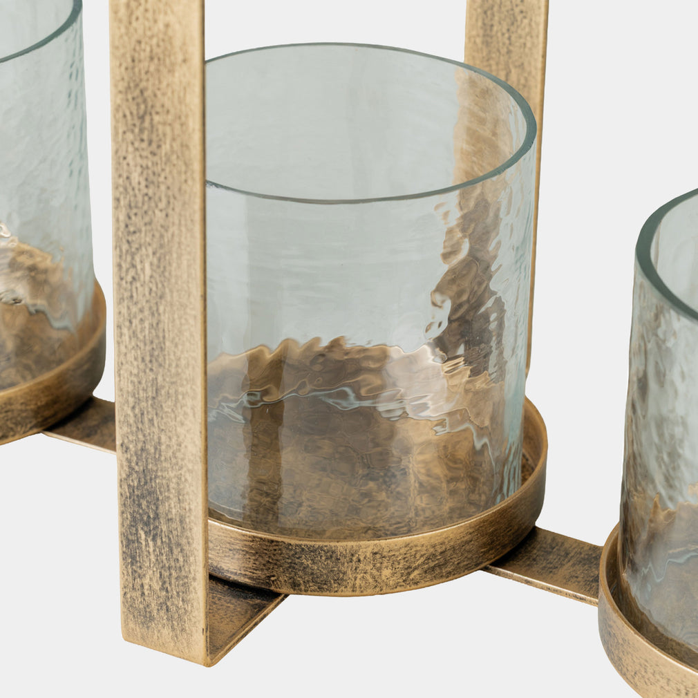 Bow 3 Light - Hurricane Candle Holder, Aged Gold