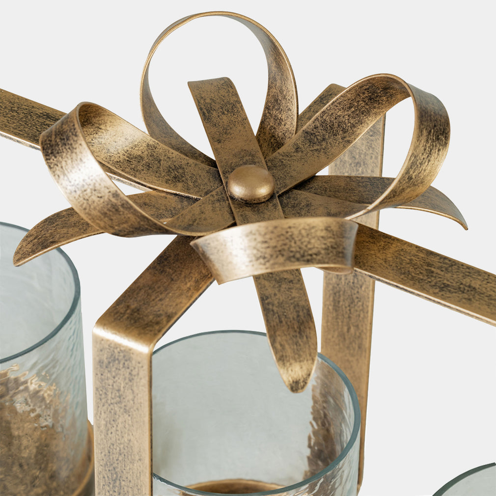 Bow 3 Light - Hurricane Candle Holder, Aged Gold