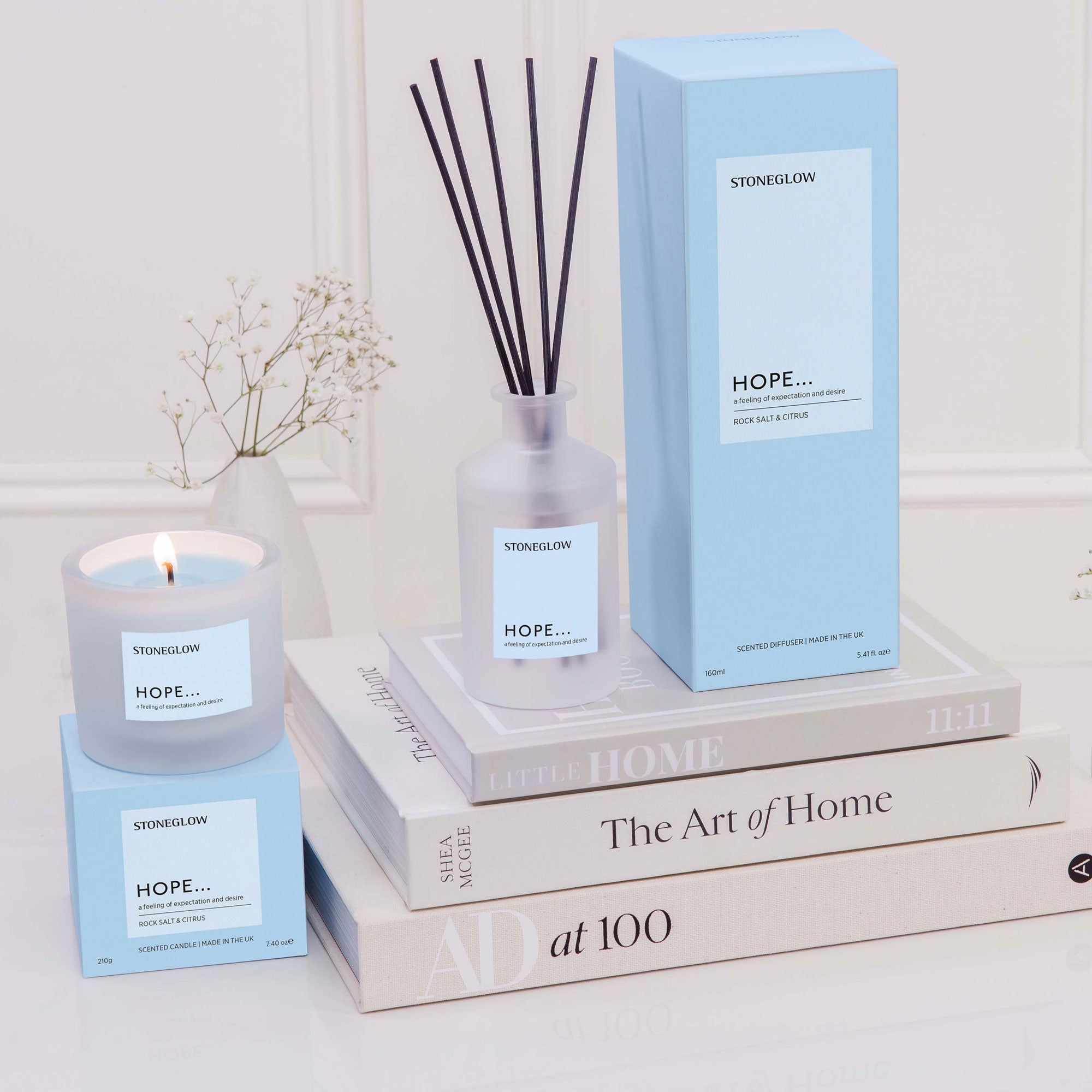 Stoneglow Affirmations - Hope Reed Diffuser & Scented Candle, Set Of 2