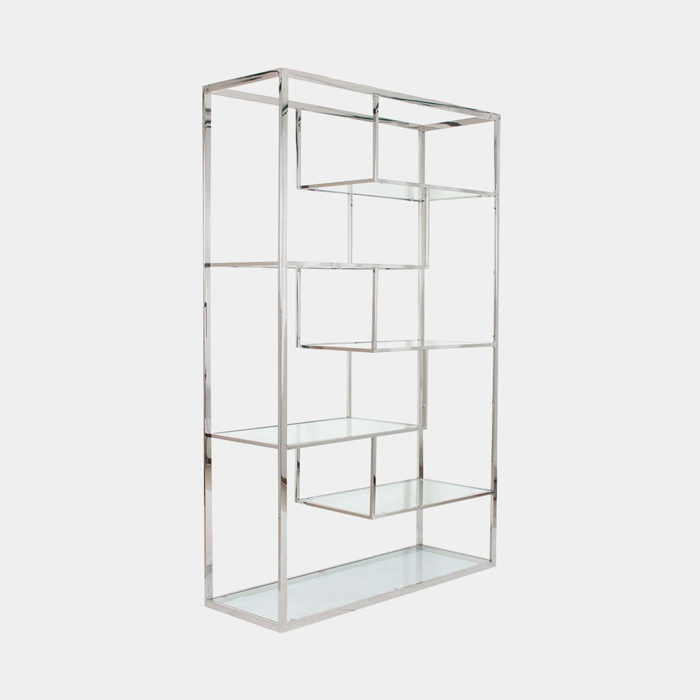 Display Unit With Clear Glass Shelves/ Stainless Steel Frame