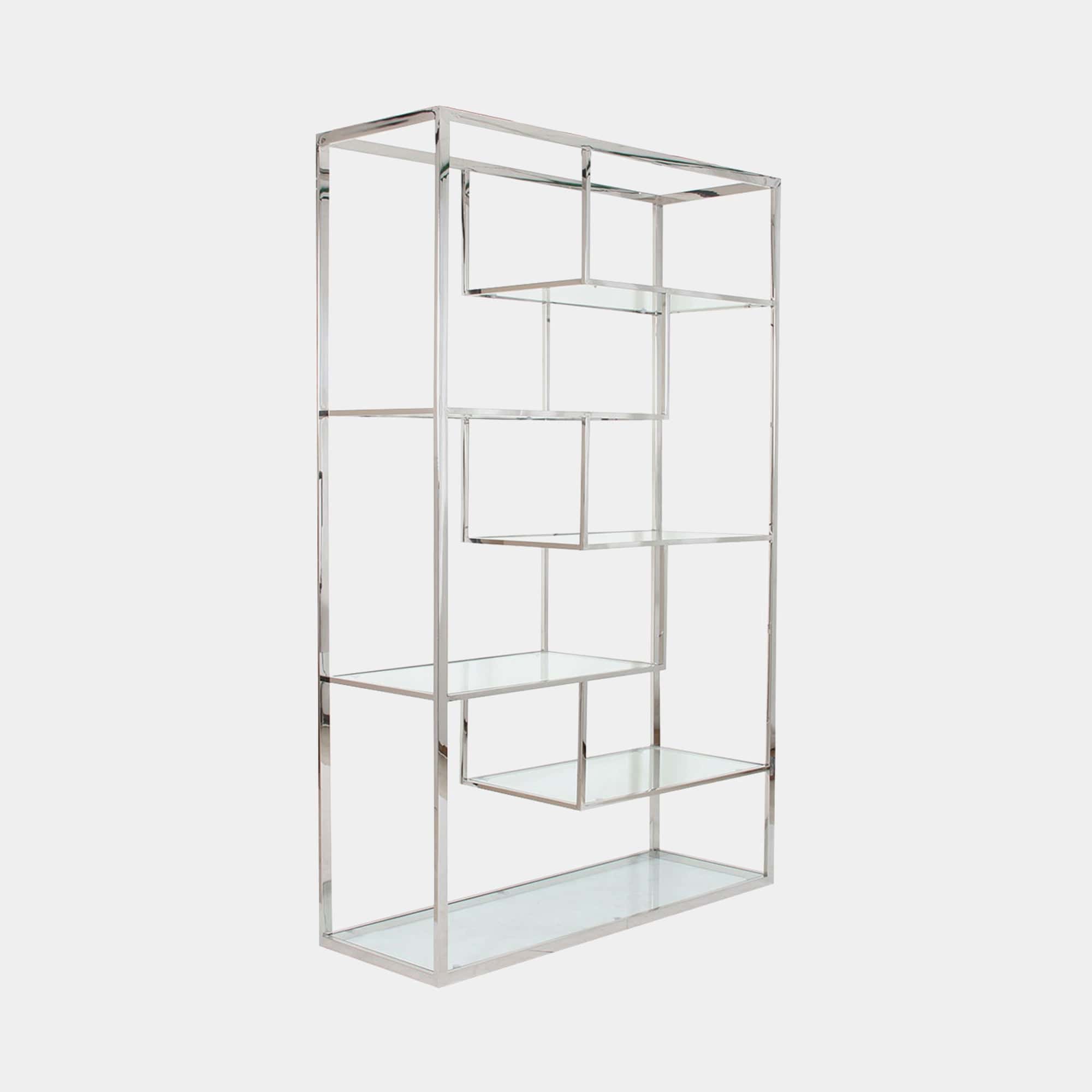 Display Unit With Clear Glass Shelves/ Stainless Steel Frame