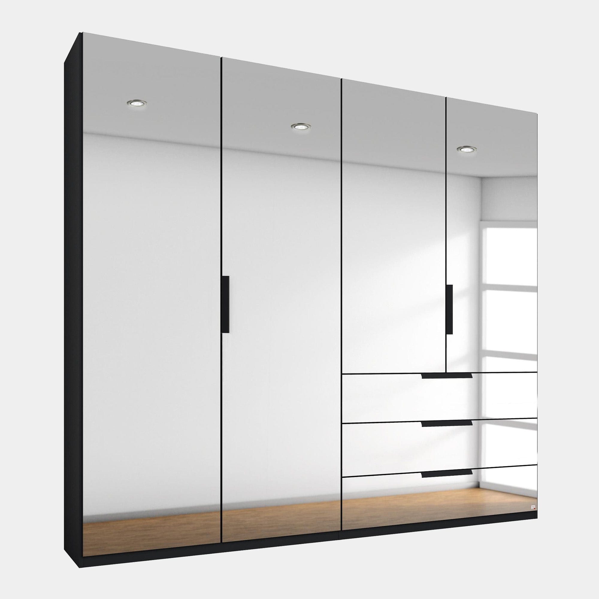 0RC2 201cm 4 Door/3 Drawer Hinged Combi Wardrobe With Mirrored Glass Front