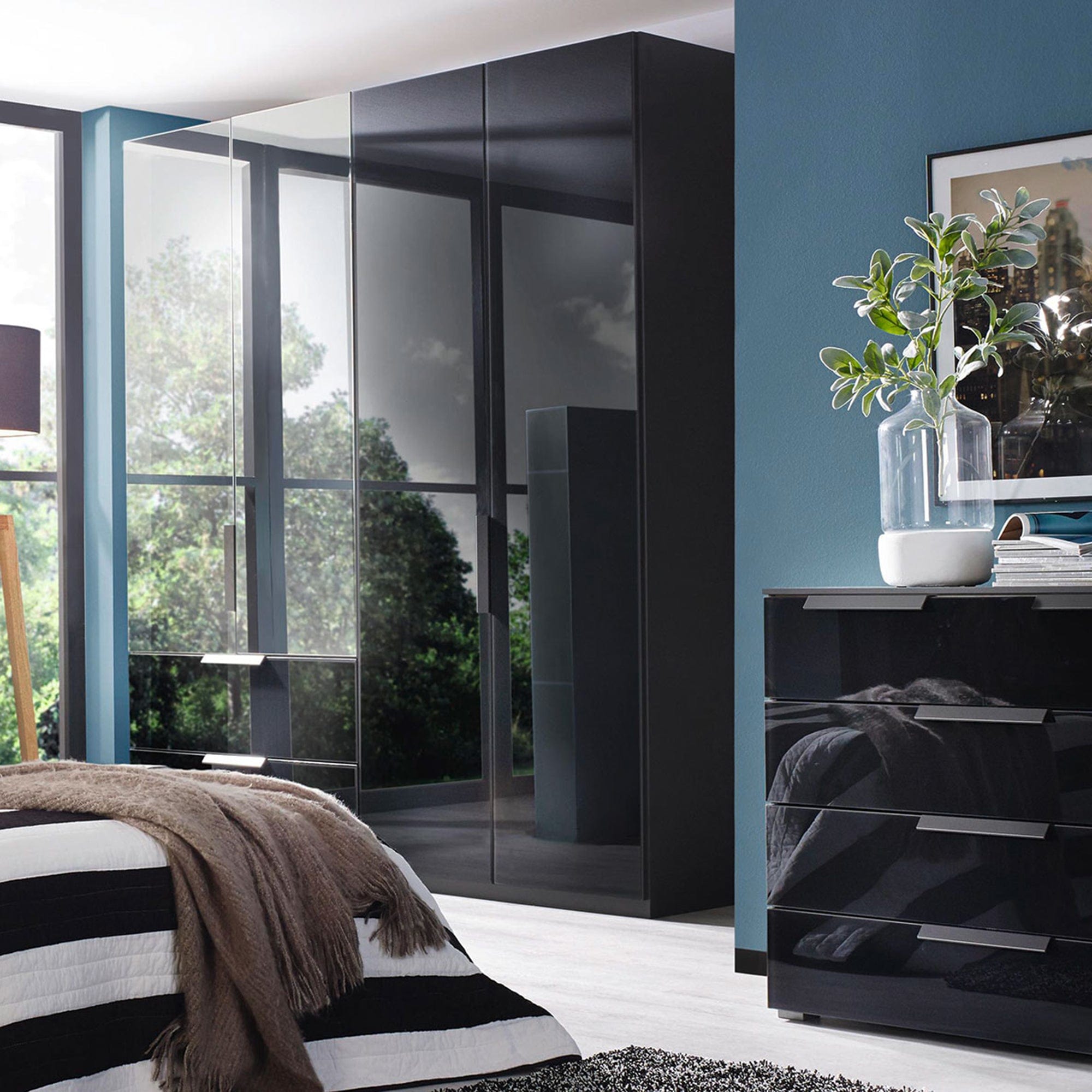 0RC6 201cm 4 Door/3 Drawer Hinged Combi Wardrobe With Coloured Glass Front