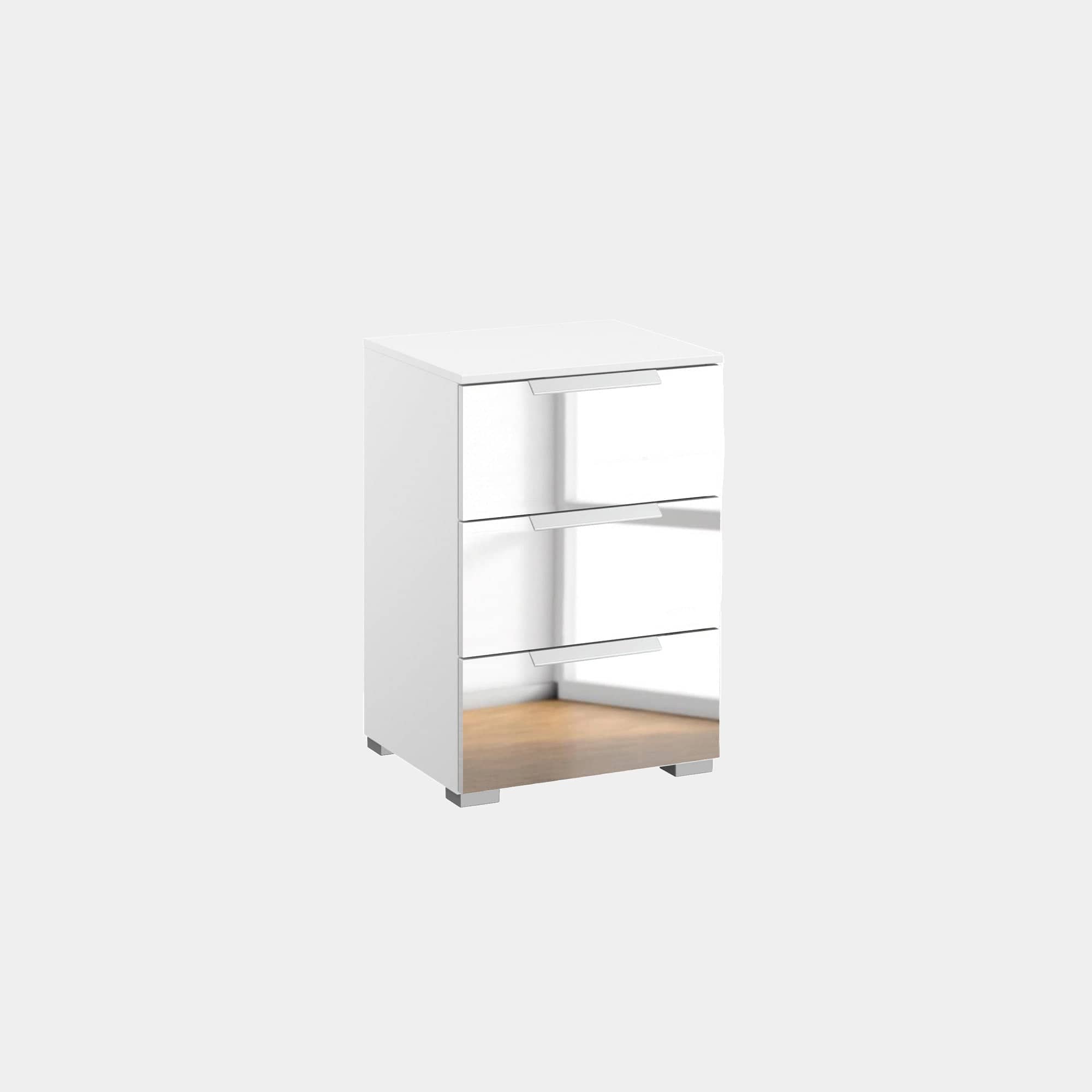 6S17 40cm 3 Drawer Bedside Table With Mirrored Glass Front