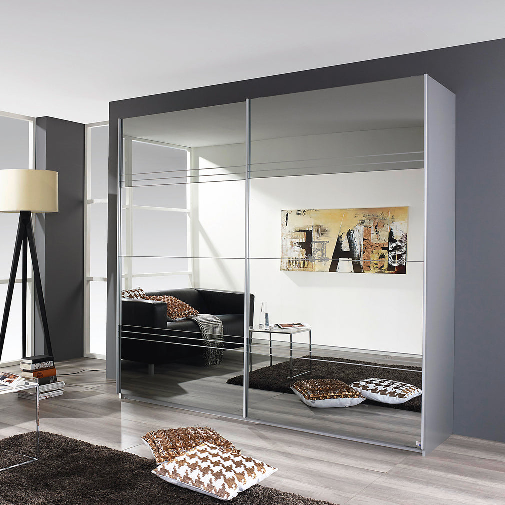 181cm 2 Door Sliding Robe AN849 White/Mirror (Self Assembly Required)