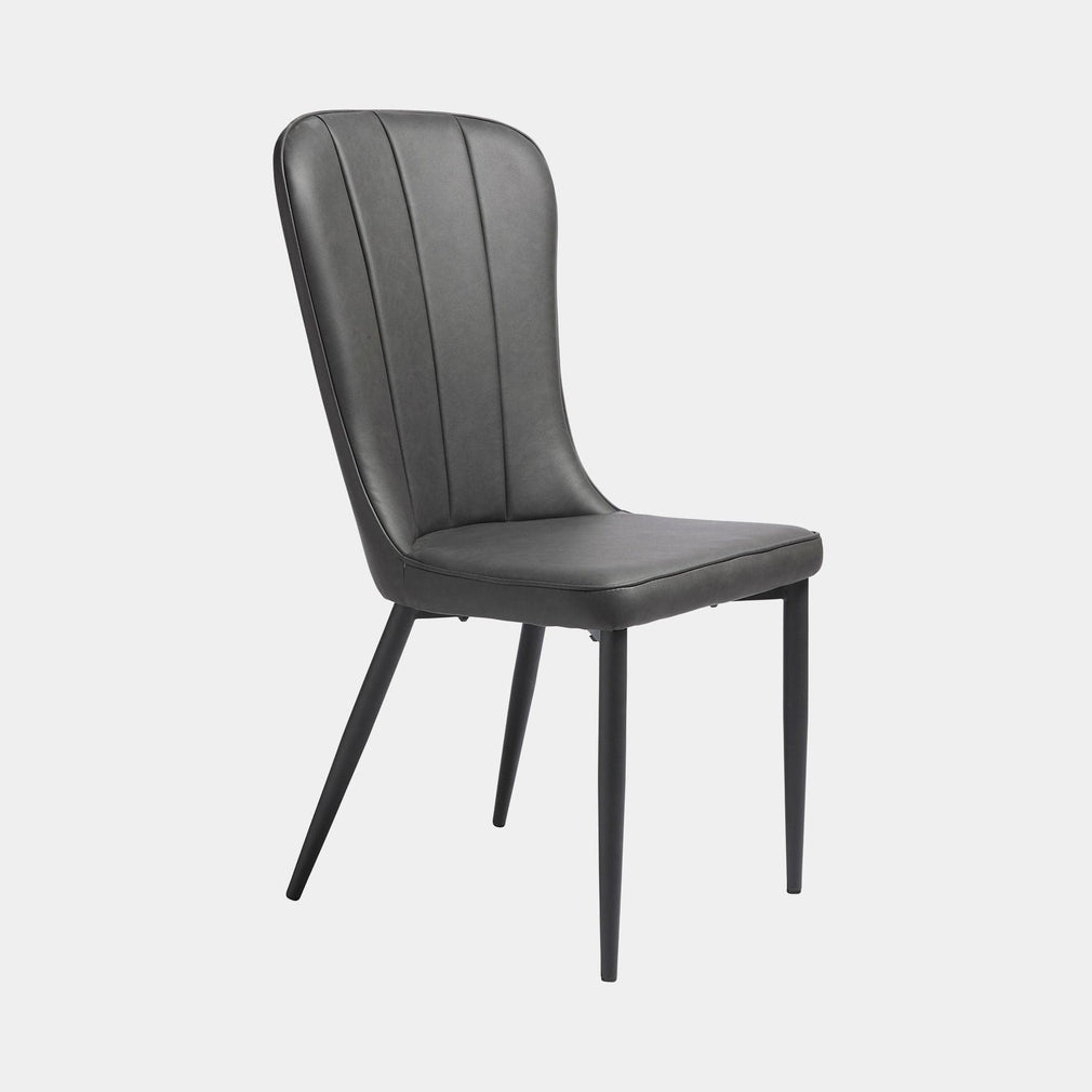 Dining Chair In Dark Grey PU & Black Metal Legs
