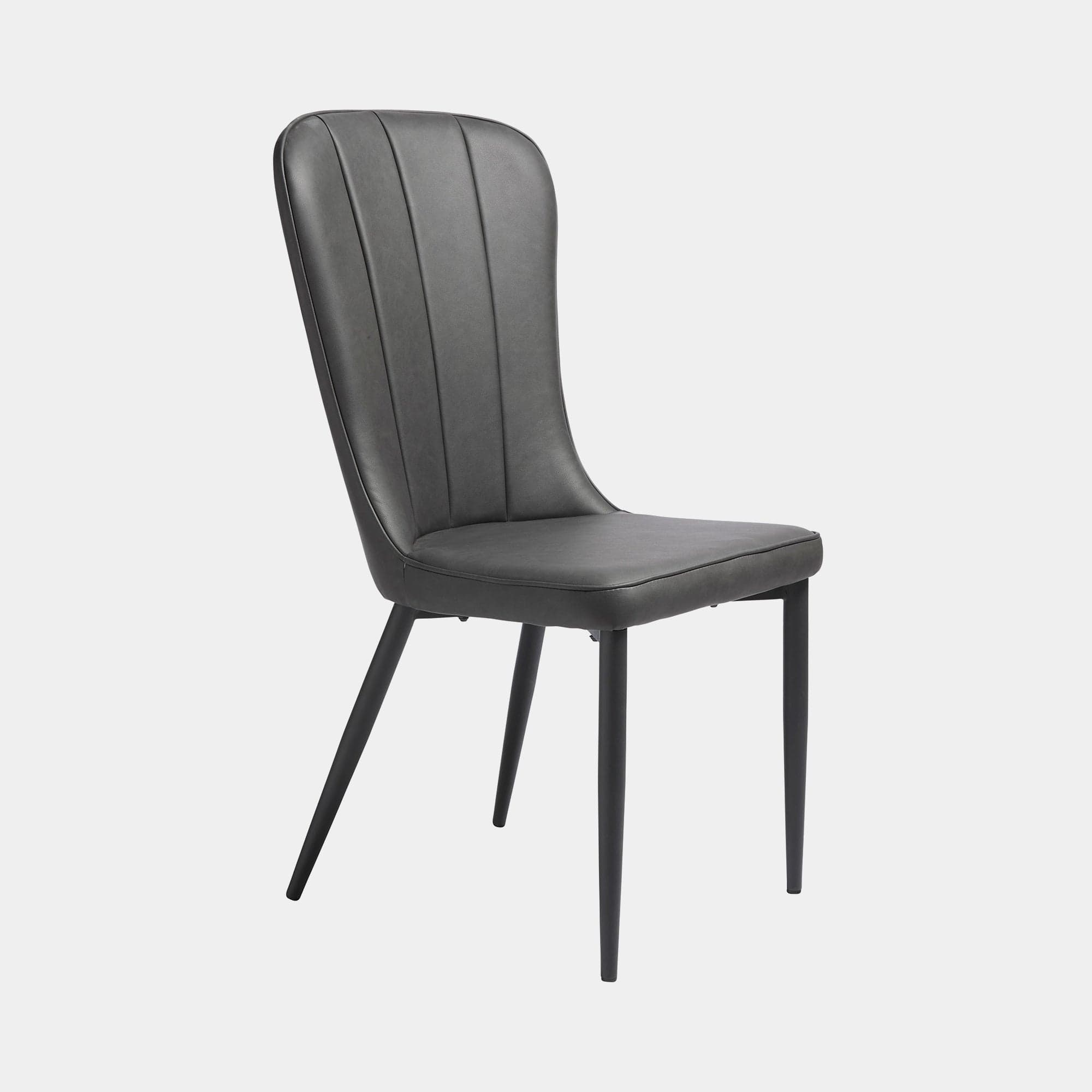 Dining Chair In Dark Grey PU & Black Metal Legs