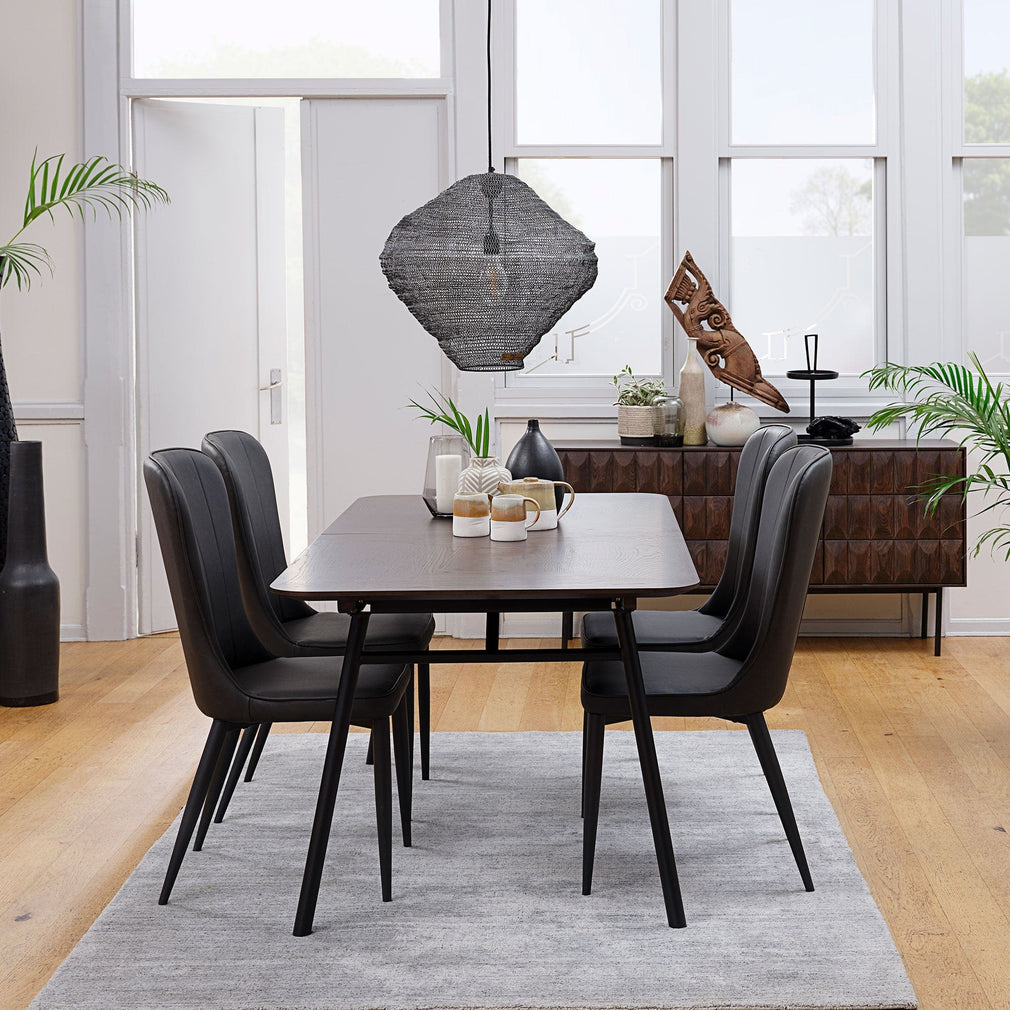 Dining Chair In Dark Grey PU & Black Metal Legs