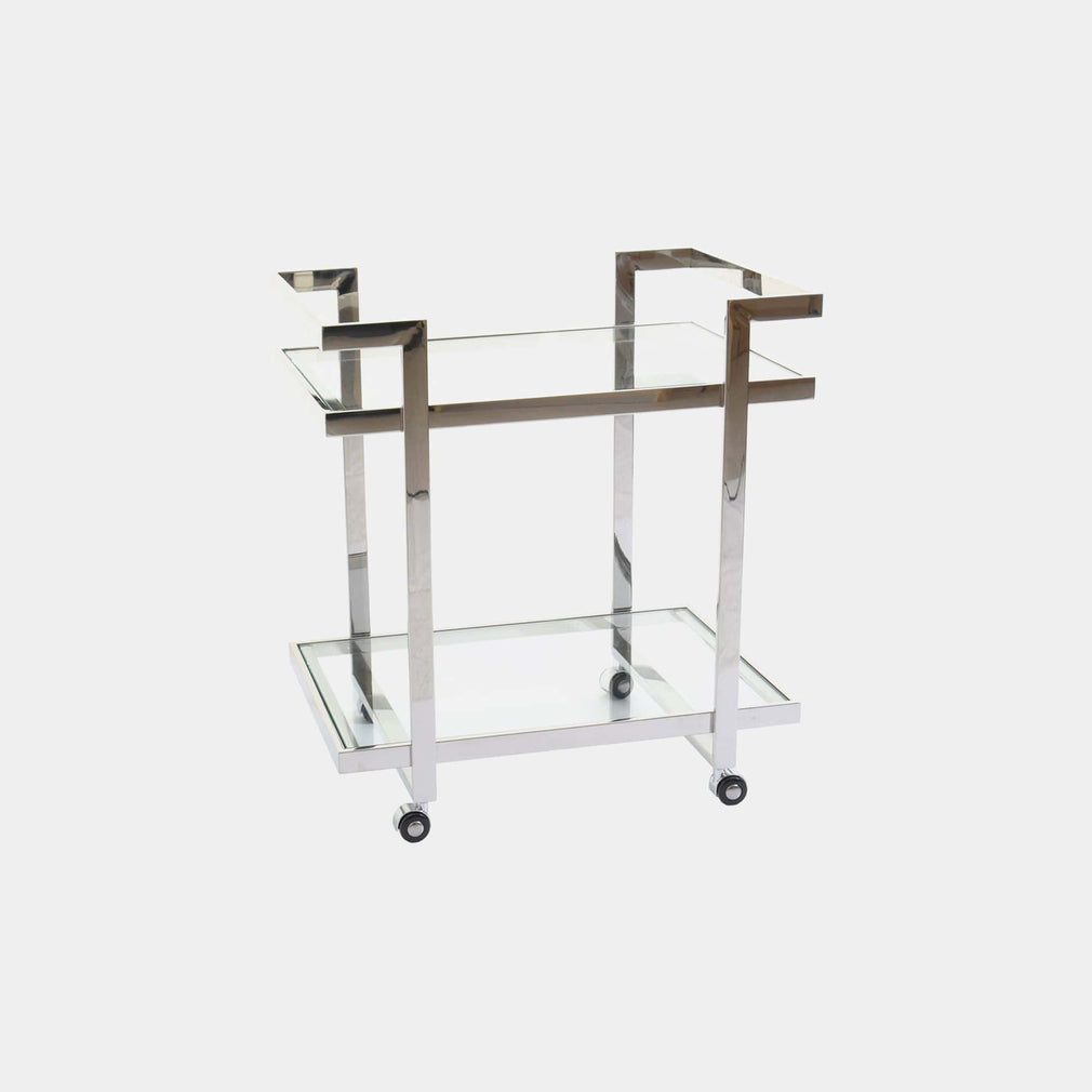 Trolley Table With Clear Glass Top & Polished Stainless Steel Frame  (Assembly Required)