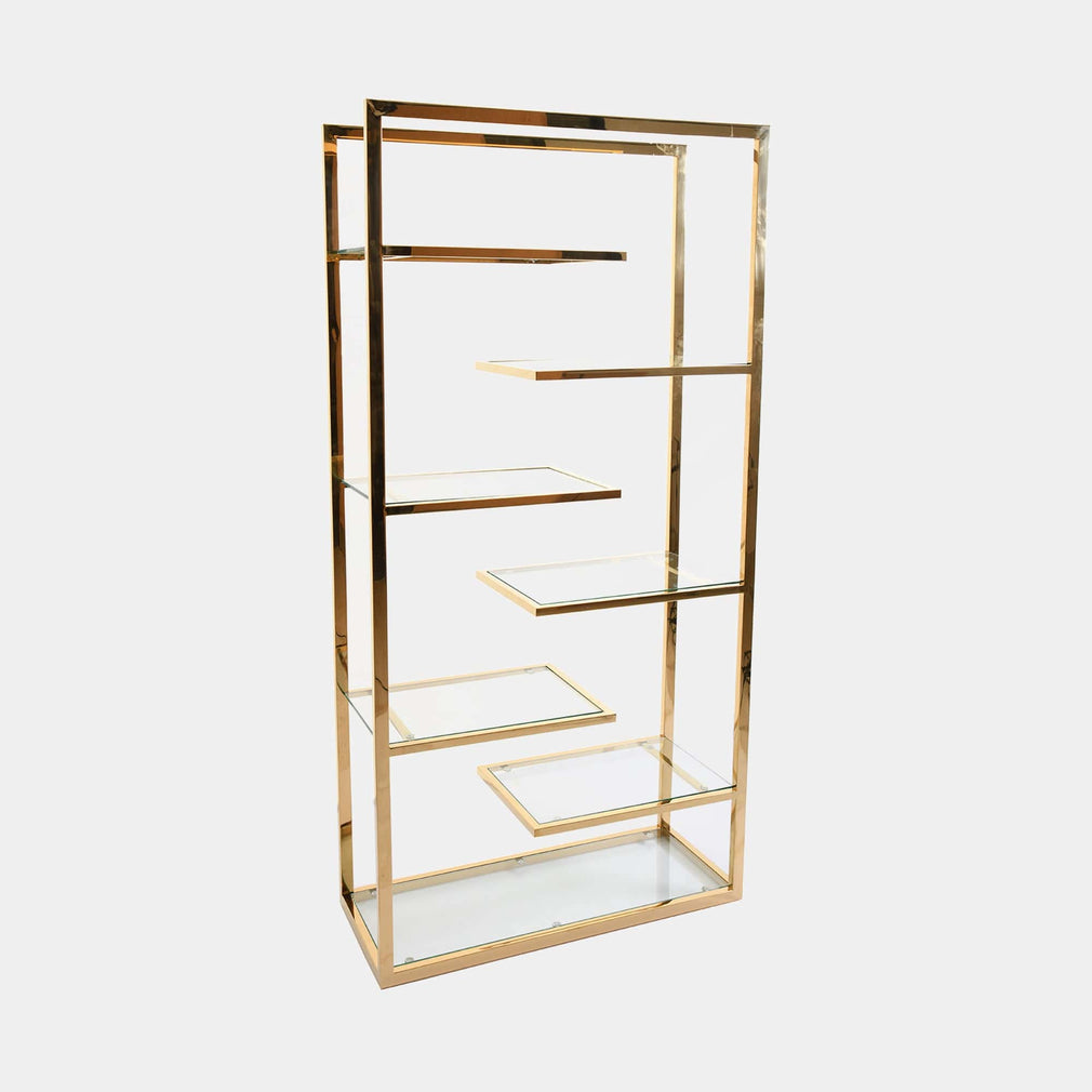 Display Cabinet With Clear Glass Shelves & Gold Steel Frame