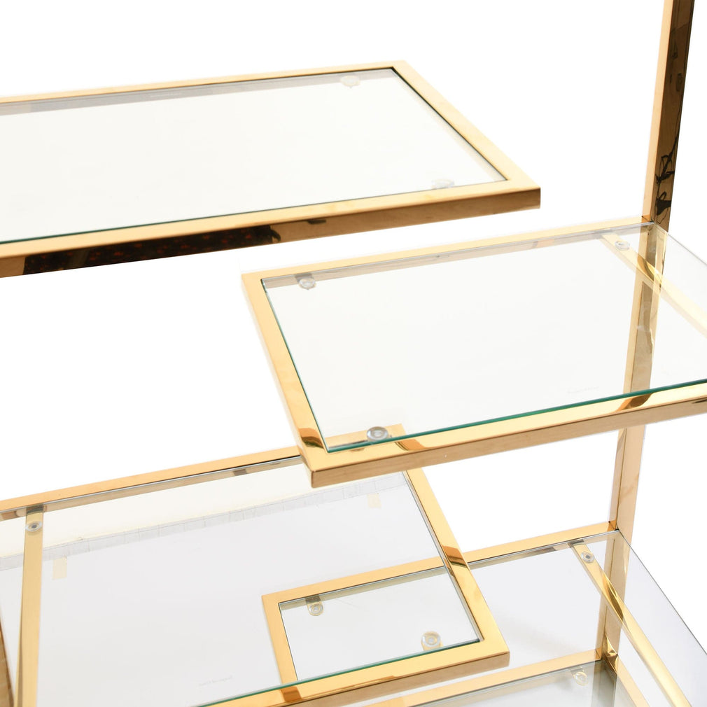 Display Cabinet With Clear Glass Shelves & Gold Steel Frame
