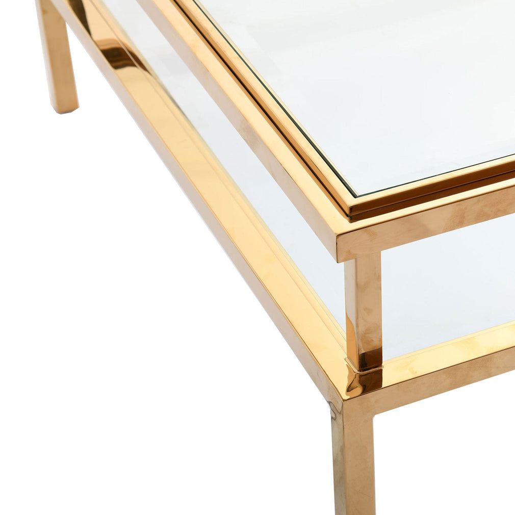 Coffee Table With Clear Glass Top & Gold Steel Frame