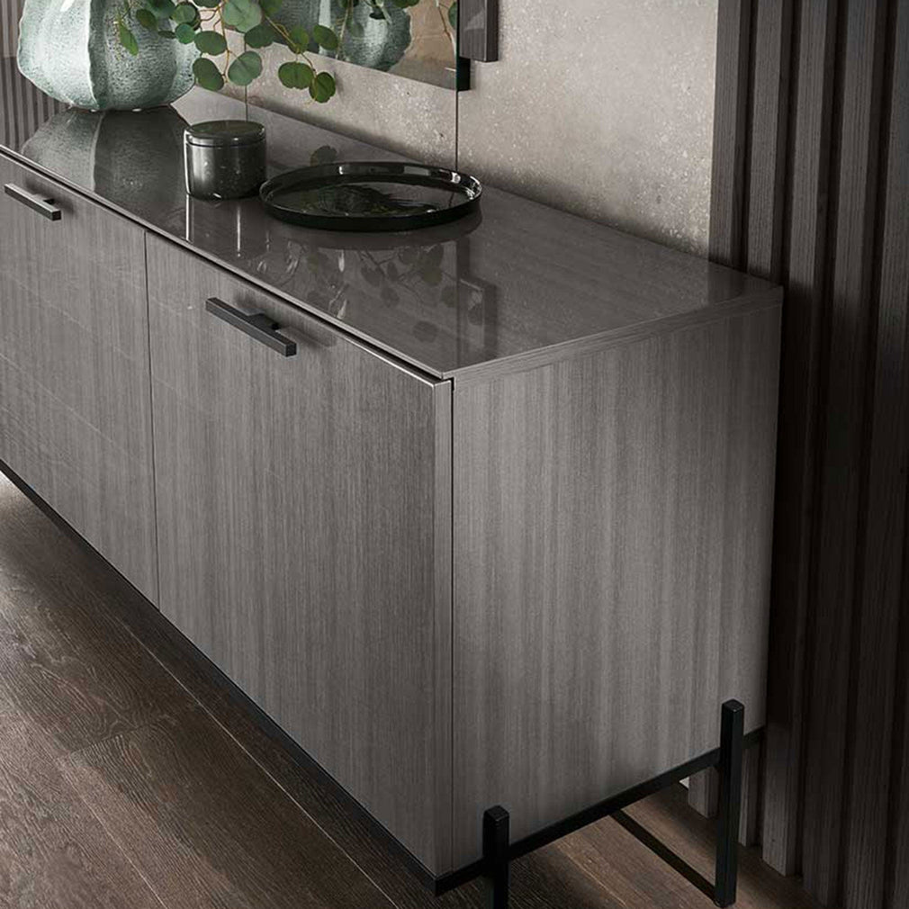 3 Door Large Buffet In Silverwood High Gloss Finish