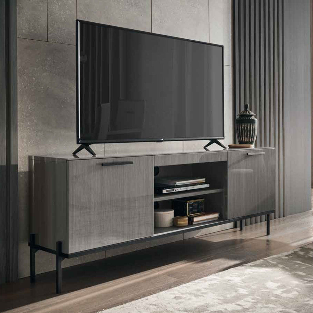 Savona - TV Unit With 2 Doors In Silverwood High Gloss Finish