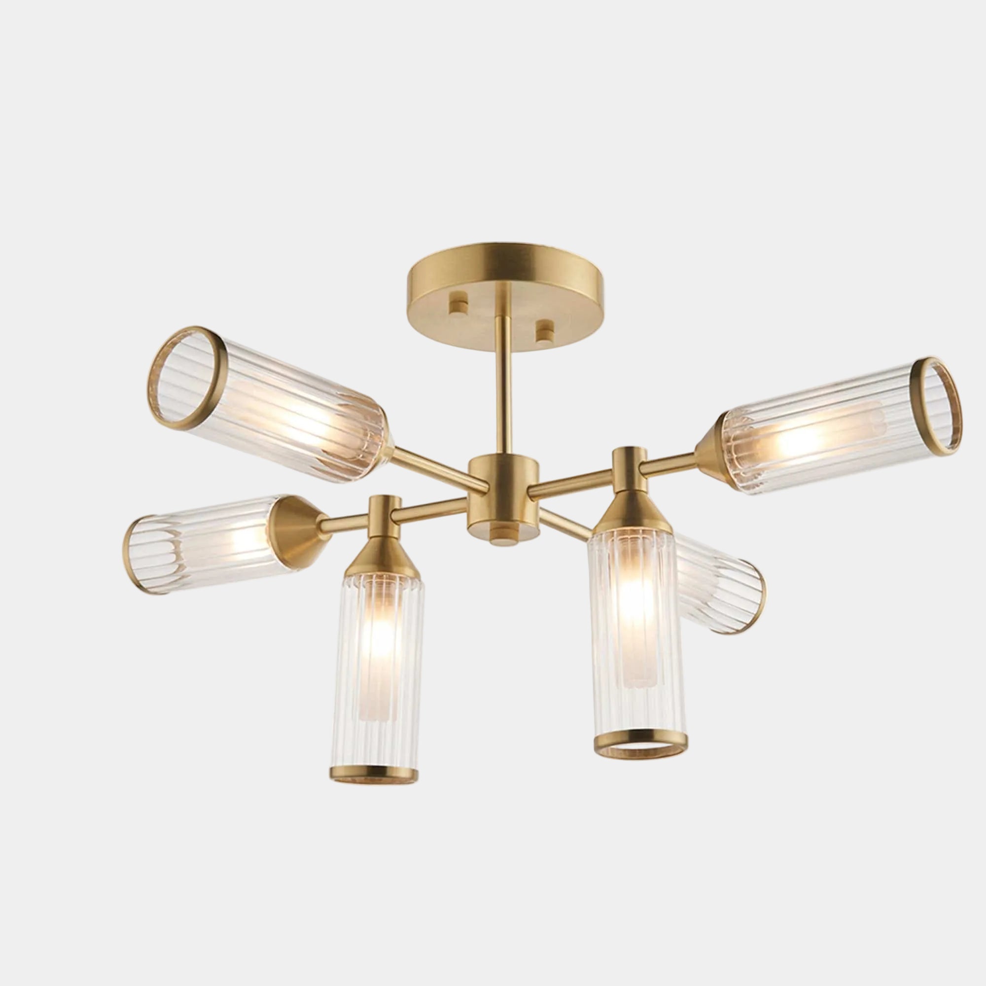 Newton - Satin Brass 6 Light Semi Flush Ceiling Light